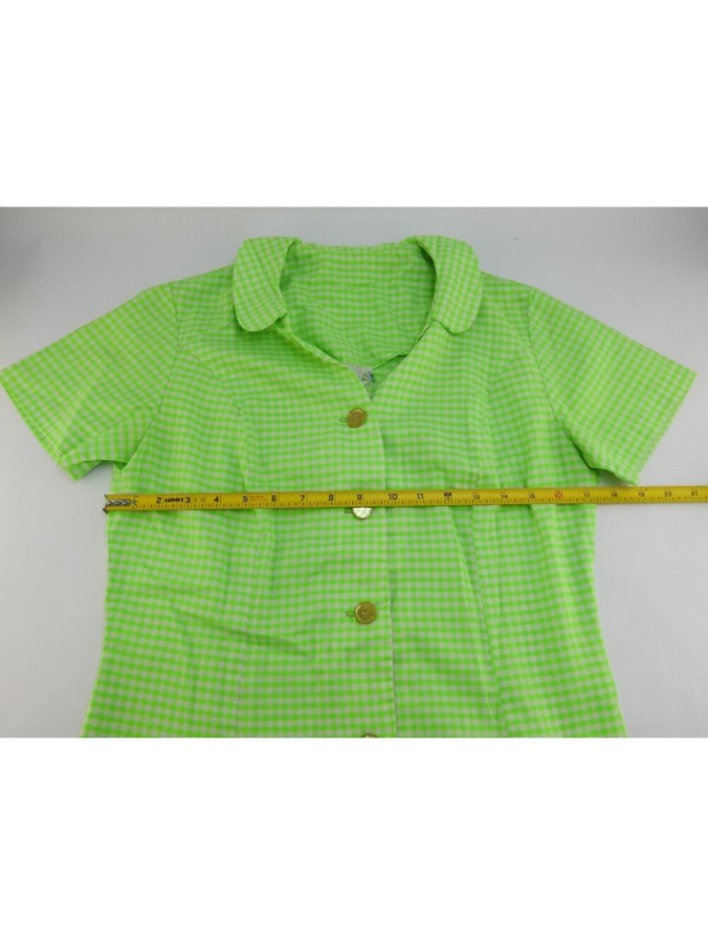 VTG 1960s Miss Smith Lime Grn Gingham Shirt Dress Mod Cottagecore Pockets Sz M - Picture 9 of 12
